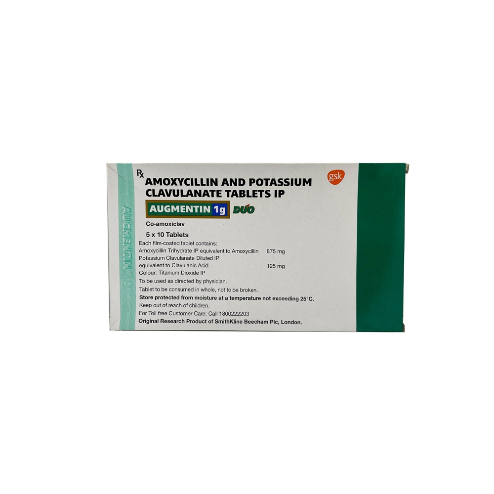 AUGMENTIN 1000 (Амоксициллин + Клавулановая кислота / Amoxicillin + Potassium clavulanate) GlaxoSmithKline